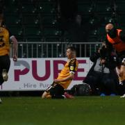 DOUBLE: Lewis Collins of Newport County celebrates after scoring the second goal