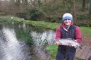 PROUD: Leon Blake at Bigwell with his first rainbow weighing 3lb 11oz