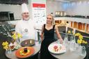 Katherine Jenkins (R) has been welcomed as an ambassador for Culinary Association of Wales by its president Arwyn Watkins