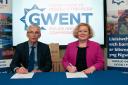 Jane Mudd has been sworn in as Gwent's new police and crime commissioner and is pictured with police authority returning officer David Street.