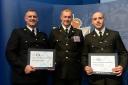 Gwent Police Awards. Pictured are PC Rhys Caddick and PC Greg Eustace with Chief Constable Jeff Farrar.  (7724434)