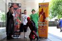 One of the organisers of Geekedfest Shane Jordan with L-R Ryan Creaney (Gambit), Cal Graham (Deadpool) and Thomas Lloyd (Riddler). (28763761)