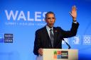 US President Barrack Obama in his farewell conference to the media at the Celtic Manor..KISS GOODBYE Barack says goodbye to Wales 2014 Nato summit. (37415671)