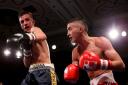 NEWPORT, WALES - NOVEMBER 23:  Andrew Selby of British Lionhearts (R) in action with Daniele Limone of Italia Thunder during their 50-54kg bout in the World Series of Boxing between British Lionhearts and Italia Thunder on November 23, 2012 in Newport, Wa