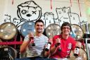 NORDIC FALE: Tiny Rebel Brewery, founders; Bradley Cummings, left and Gareth Williams, with the troublesome bear logo behind