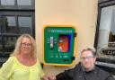 Heather Cox and Roz Robertson with their defibrillator at the Queen Victoria Inn in Blaenavon. Picture: Heather Cox