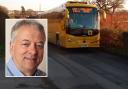 Children are spending too long on buses, such as this one serving Ysgol  Gwent Is Coed, to access Welsh medium education says Cllr Tudor Thomas inset.