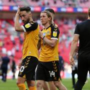 DEJECTED: Josh Sheehan and Aaron Lewis after County's agonising loss at Wembley