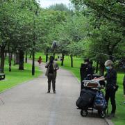 The filming of Alibi's original drama We Hunt Together in Pontypool Park. Picture: Torfaen council.