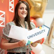 Ella Grundy with her AS-level results at Torfaen Learning Zone. Picture: Coleg Gwent