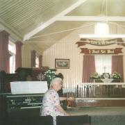 Florence Pearce (Auntie Floss) at the organ at one of the first weddings to be held at the Race Methodist Church in September 2000. Picture: Torfaen Museum.