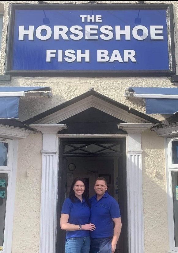 The Horseshoe Fish Bar owner Gareth Hoskins and his partner Sam Davies. Picture: Gareth Hoskins