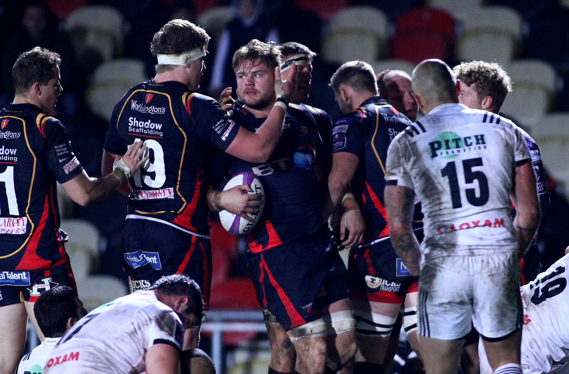 TRY: Celebrating after scoring against Brive, one of 13 tries Ive scored