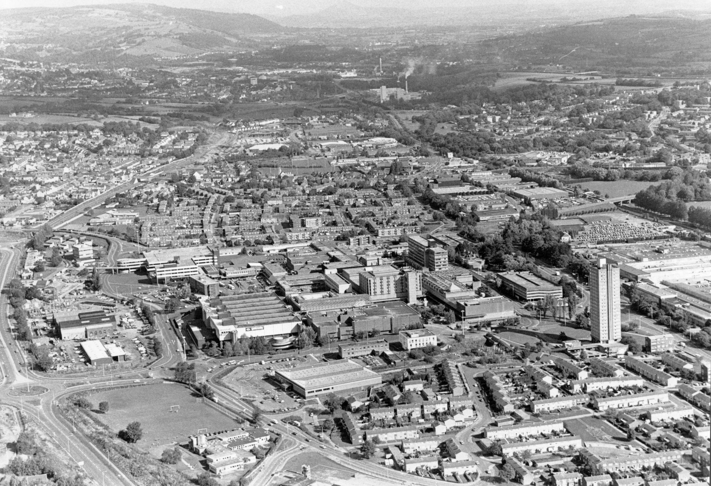 A view from above Cwmbran in 1989