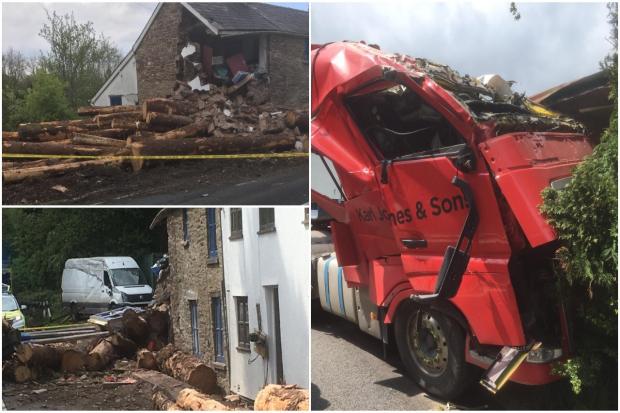 Timber lorry smashes through front of Llangua house Pictures: Ewyas Harold Fire Station