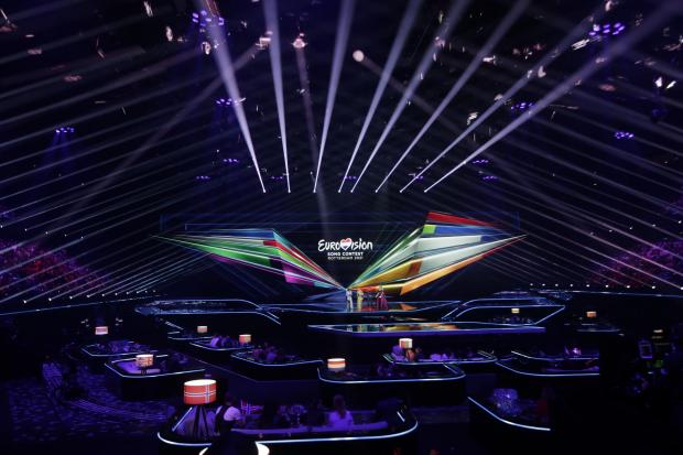Presenters introduce the beginning of the Grand Final of the Eurovision Song Contest at Ahoy arena in Rotterdam, Netherlands, Saturday, May 22, 2021. Picture: AP Photo/Peter Dejong.