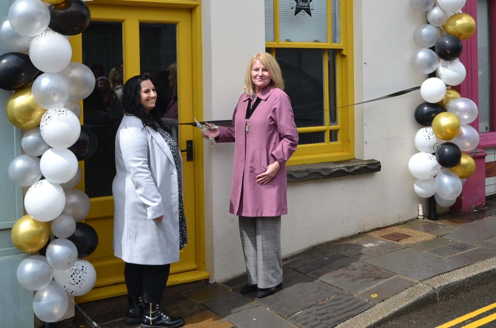 Owner Rebecca Osmond and deputy mayor of Blaenavon Jackie Huybs opening Shining Stars Music Academy. Picture: Blaenavon Town Council. 