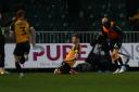 DOUBLE: Lewis Collins of Newport County celebrates after scoring the second goal