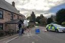 The edge of the police cordon in Church Street, Trellech, where Gwent Police are leading a murder investigation.