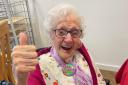 Nancy Swinley celebrating her 105th birthday. Picture: Llantarnam Lodge Care Home