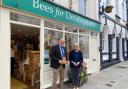 Peter Fox MS and Nicola Bradbear outside the charity’s shop in Monmouth