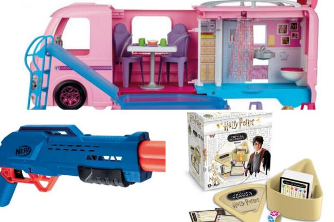 Lidl middle aisle toy event including Harry Potter, Barbie and NERF toys (Lidl/Canva)