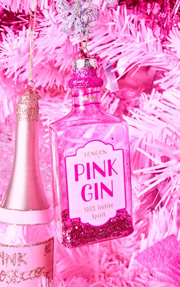 Free Press Series: PrettyLittleThing is selling Sass & Belle Pink Gin Christmas baubles.