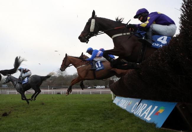 Secret Reprieve and jockey Adam Wedge (no.17) before going on to win the Coral Welsh Grand National Handicap Chase at Chepstow Racecourse in January. Picture: David Davies/PA Wire
