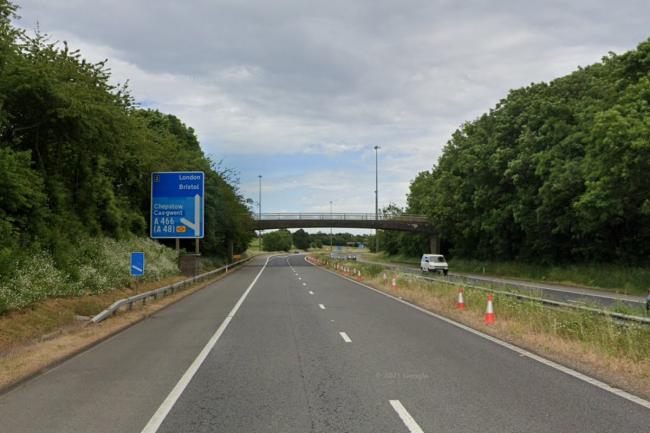 The M48 eastbound approach to Junction 2 (Newhouse Roundabout) at Chepstow. Picture: Google