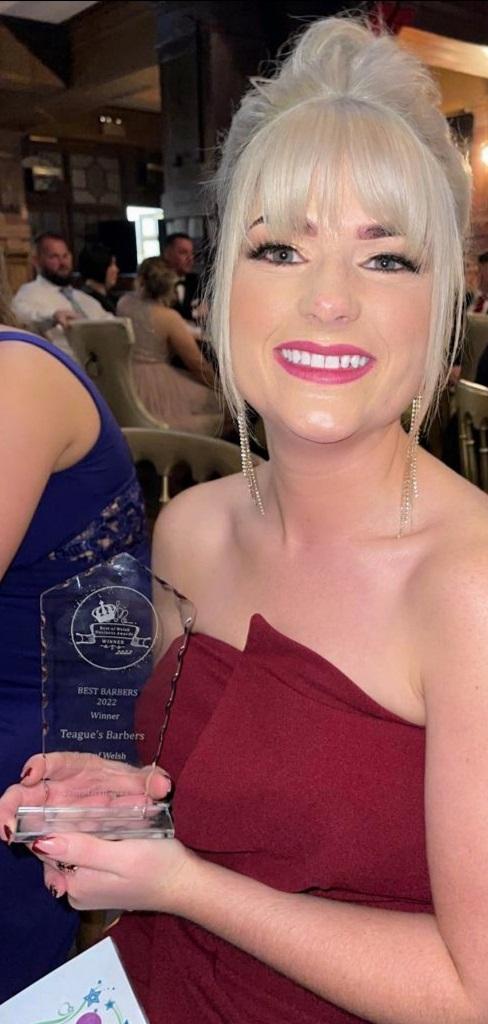 Free Press Series: Nicolle Teague, owner of Teague's Barbers, at the 2022 Best of Welsh Business Awards. Picture: Nicolle Teague.