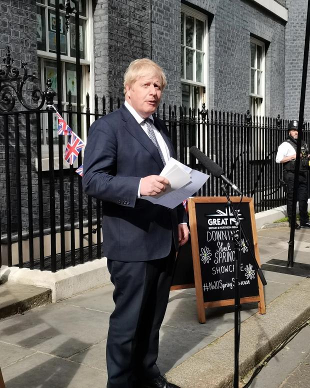 Free Press Series: Boris Johnson speaking at the Downing Street spring showcase. Picture: Charlotte Hill.