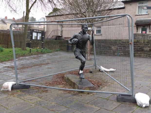 Free Press Series: The Ken Jones statue in Blaenavon has been fenced off for months.