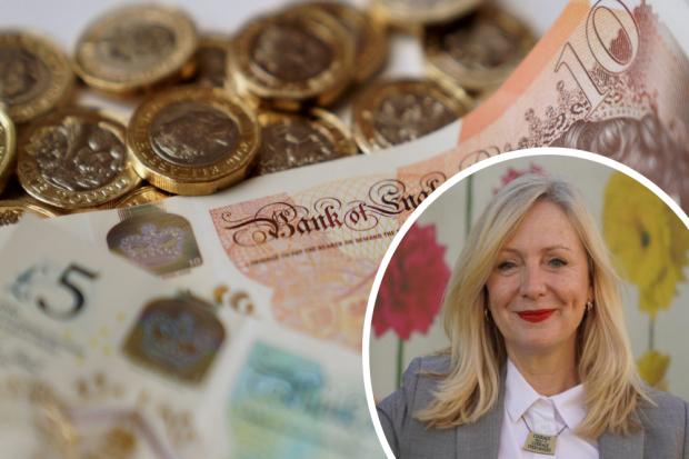 Photo shows Mayor of West Yorkshire Tracy Brabin, inset, against the backdrop of money, as she discusses the cost of living crisis.