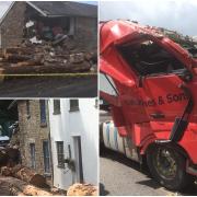 Timber lorry smashes through front of Llangua house Pictures: Ewyas Harold Fire Station