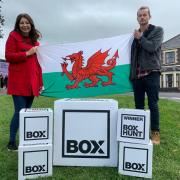 Lorelei Boston and Alex Allen won tech prizes in the treasure hunt in Abergavenny. Picture: Box
