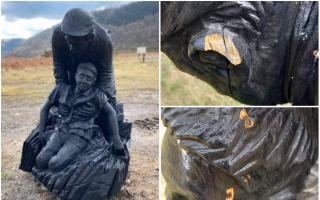 The memorial to those who died in the explosion at Llanerch Colliery outside Abersychan, and the damage to it caused by vandals (right). Picture: The Friends of Llanerch Memorial Fund