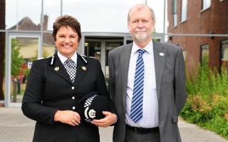 Outgoing: Chief constable Pam Kelly with police and crime commissioner Jeff Cuthbert